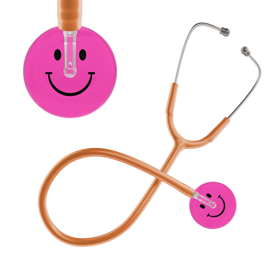 Ultrascope Single Stethoscope Smiley Face Hot Pink (HP) / Adult / Caramel Dark Smiley Face Stethoscope