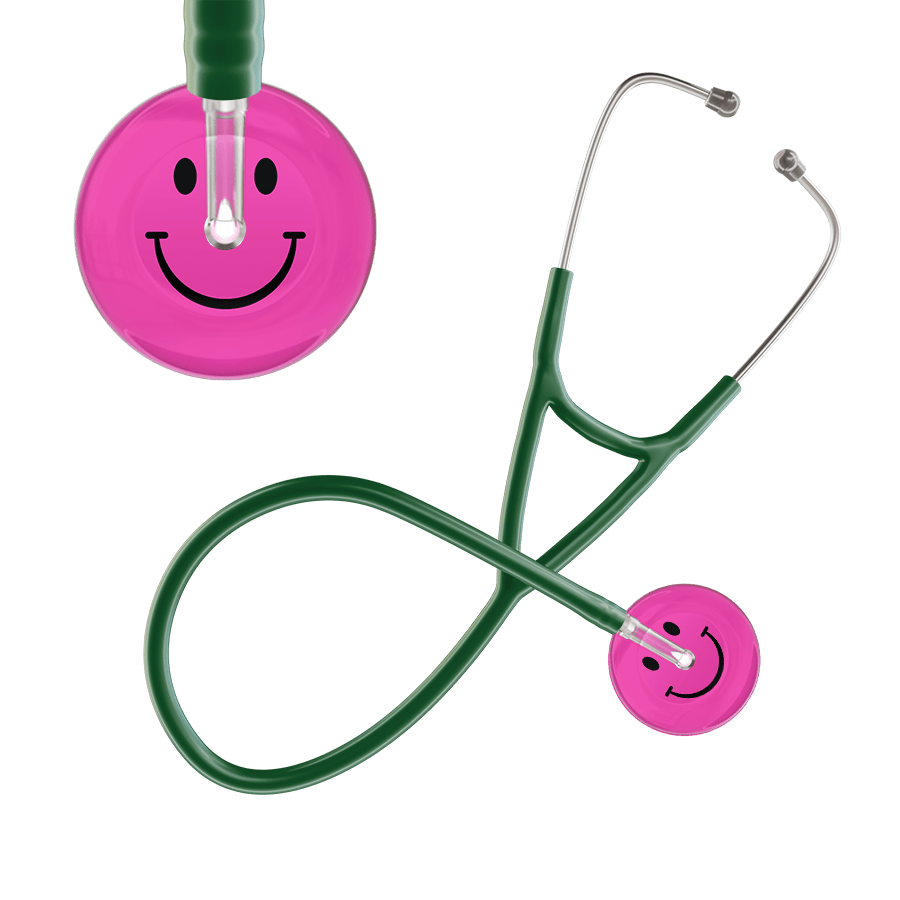 Ultrascope Single Stethoscope Smiley Face Hot Pink (HP) / Adult / Dark Green Dark Smiley Face Cardiology Stethoscope
