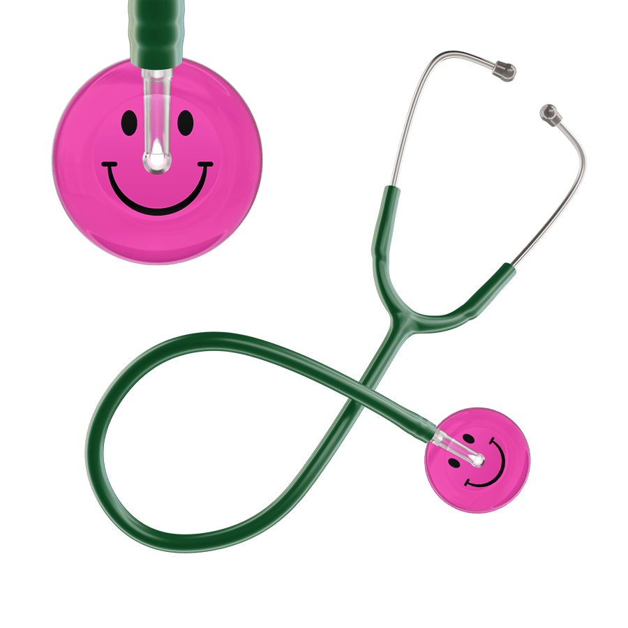 Ultrascope Single Stethoscope Smiley Face Hot Pink (HP) / Adult / Dark Green Dark Smiley Face Stethoscope