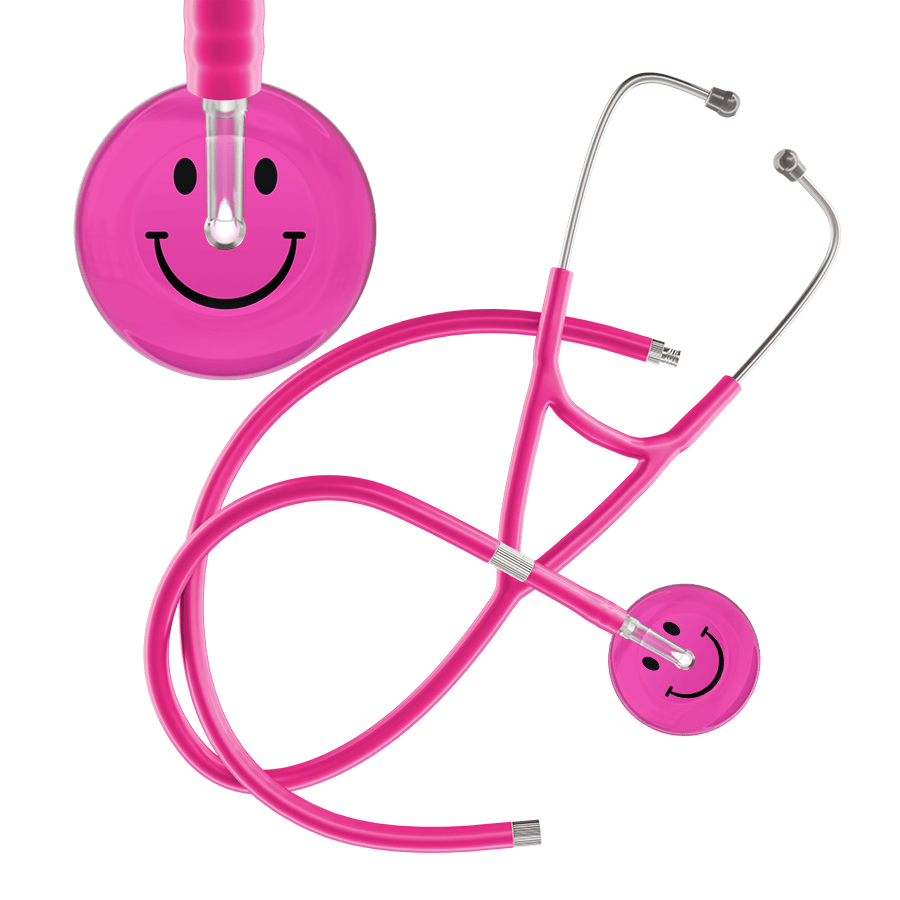 Ultrascope Single Stethoscope Smiley Face Hot Pink (HP) / Adult / Hot Pink Extended Tubing Dark Smiley Face Cardiology Stethoscope