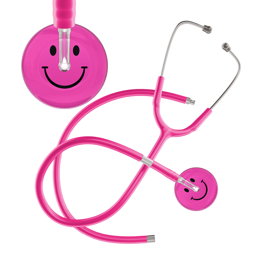 Ultrascope Single Stethoscope Smiley Face Hot Pink (HP) / Adult / Hot Pink Extended Tubing Dark Smiley Face Stethoscope