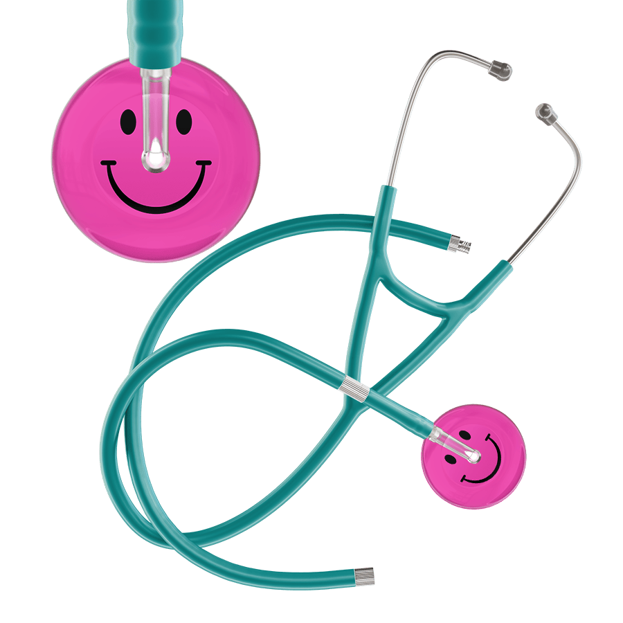 Ultrascope Single Stethoscope Smiley Face Hot Pink (HP) / Pediatric / Jade Extended Tubing Dark Smiley Face Cardiology Stethoscope
