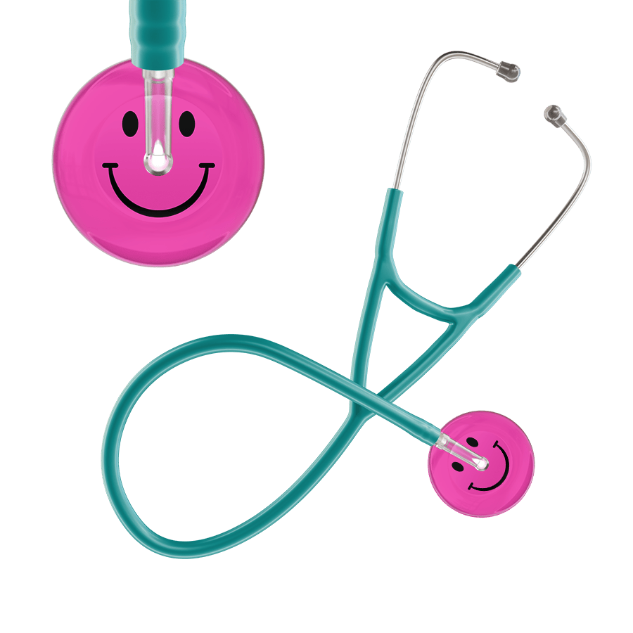 Ultrascope Single Stethoscope Smiley Face Hot Pink (HP) / Adult / Jade Dark Smiley Face Cardiology Stethoscope