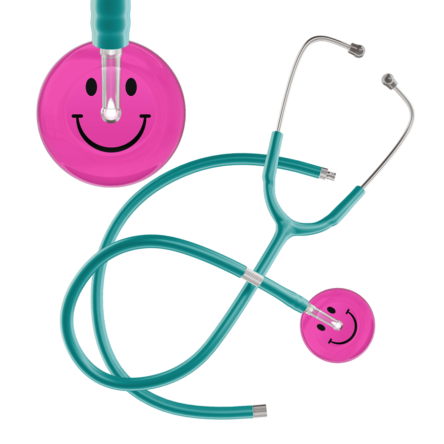 Ultrascope Single Stethoscope Smiley Face Hot Pink (HP) / Pediatric / Jade Extended Tubing Dark Smiley Face Stethoscope