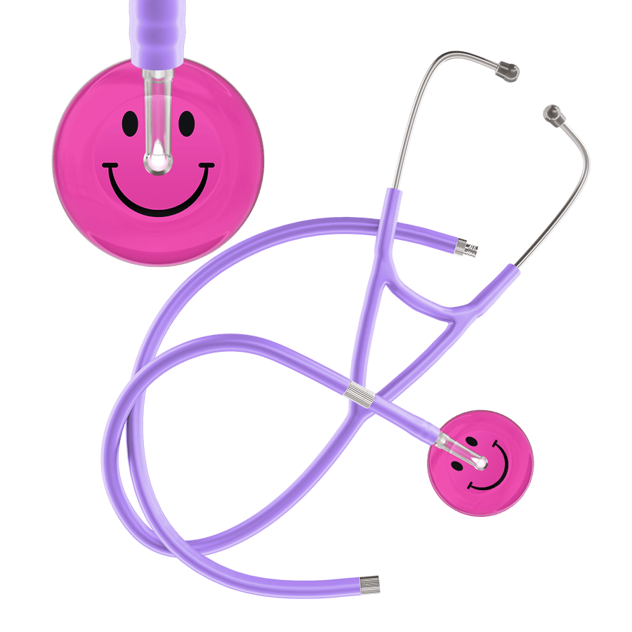 Ultrascope Single Stethoscope Smiley Face Hot Pink (HP) / Pediatric / Lavender Extended Tubing Dark Smiley Face Cardiology Stethoscope