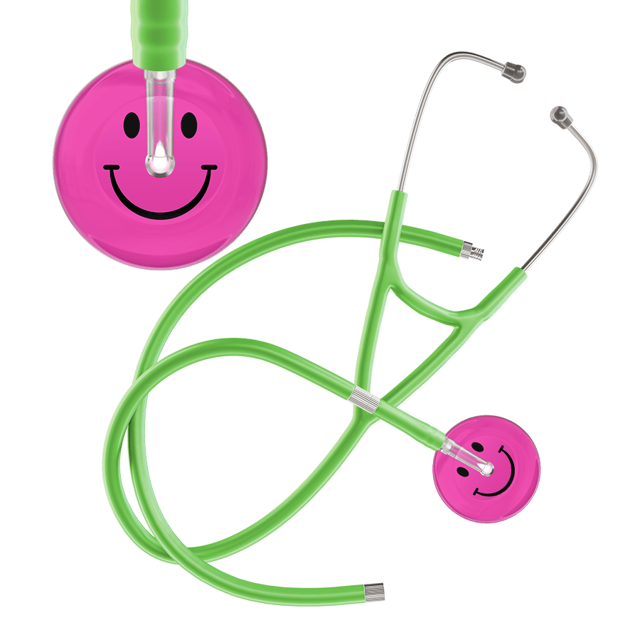 Ultrascope Single Stethoscope Smiley Face Hot Pink (HP) / Pediatric / Lime Green Extended Tubing Dark Smiley Face Cardiology Stethoscope