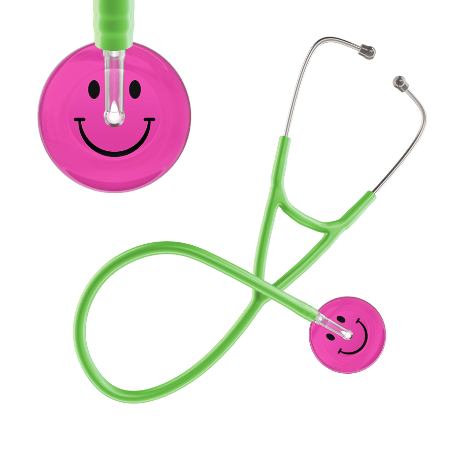 Ultrascope Single Stethoscope Smiley Face Hot Pink (HP) / Adult / Lime Green Dark Smiley Face Cardiology Stethoscope