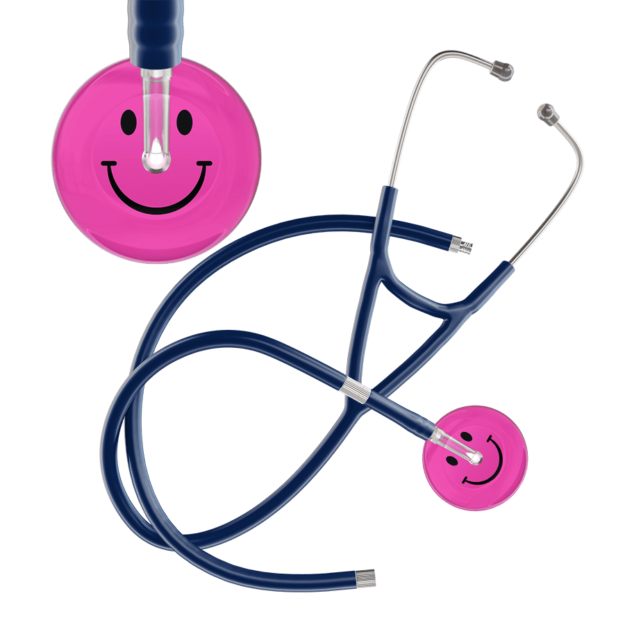 Ultrascope Single Stethoscope Smiley Face Hot Pink (HP) / Pediatric / Navy Extended Tubing Dark Smiley Face Cardiology Stethoscope