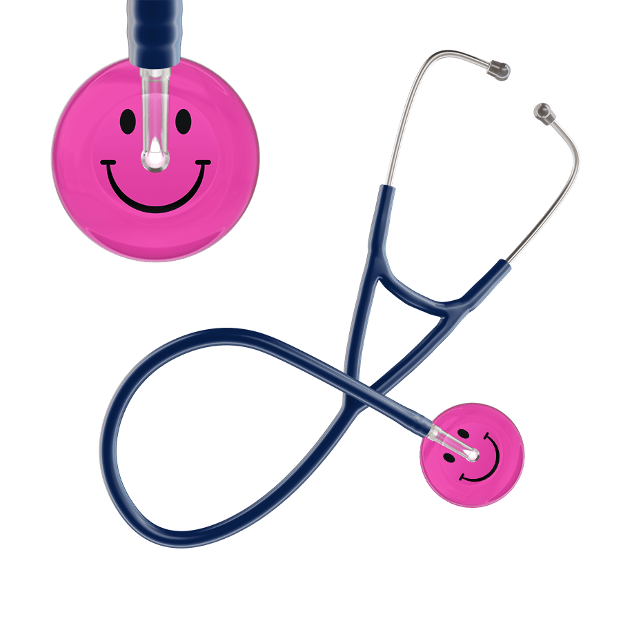 Ultrascope Single Stethoscope Smiley Face Hot Pink (HP) / Pediatric / Navy Dark Smiley Face Cardiology Stethoscope