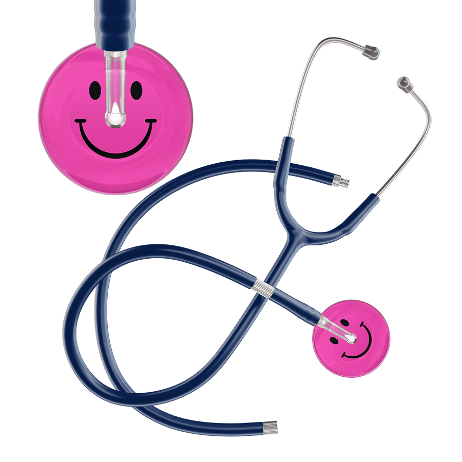 Ultrascope Single Stethoscope Smiley Face Hot Pink (HP) / Adult / Navy Extended Tubing Dark Smiley Face Stethoscope