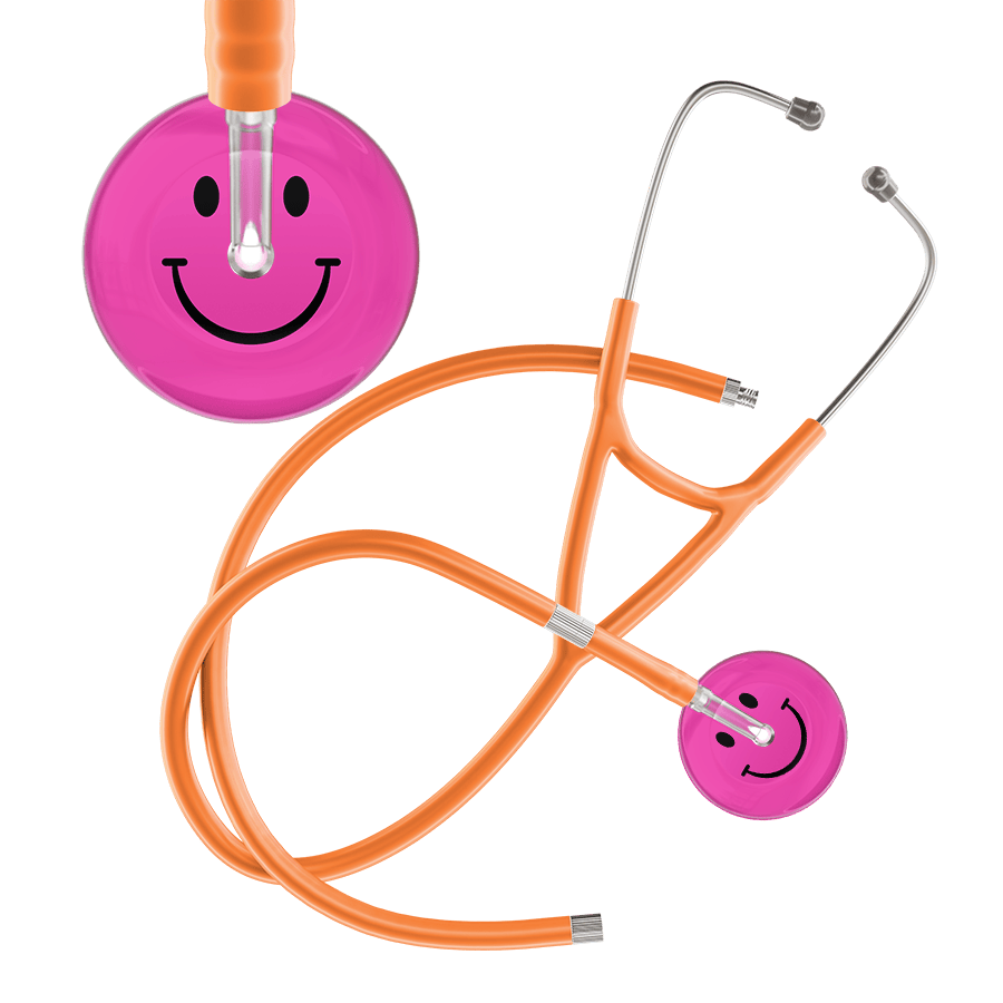 Ultrascope Single Stethoscope Smiley Face Hot Pink (HP) / Pediatric / Orange Extended Tubing Dark Smiley Face Cardiology Stethoscope