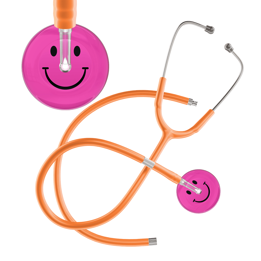 Ultrascope Single Stethoscope Smiley Face Hot Pink (HP) / Adult / Orange Extended Tubing Dark Smiley Face Stethoscope