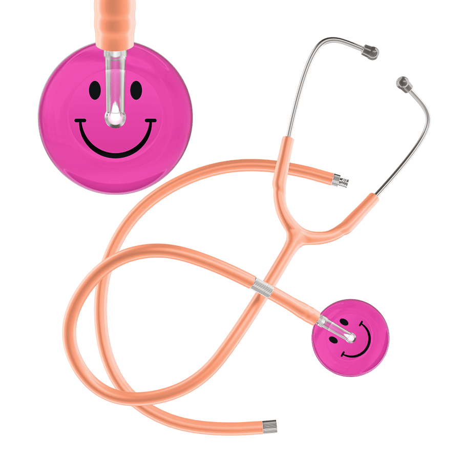 Ultrascope Single Stethoscope Smiley Face Hot Pink (HP) / Pediatric / Peach Extended Tubing Dark Smiley Face Stethoscope