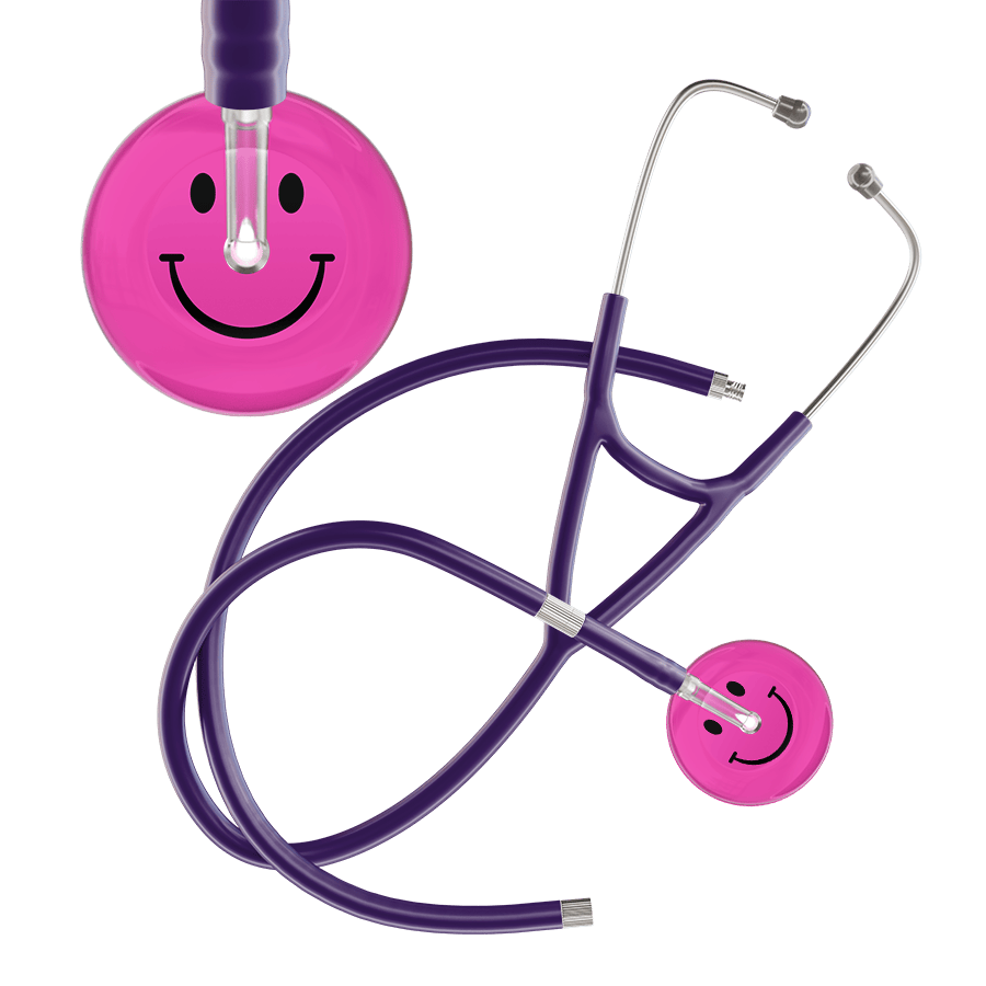 Ultrascope Single Stethoscope Smiley Face Hot Pink (HP) / Pediatric / Purple Extended Tubing Dark Smiley Face Cardiology Stethoscope