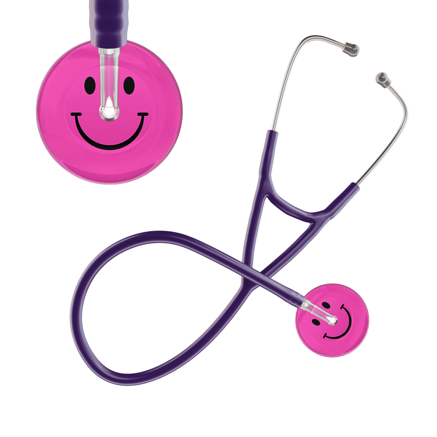 Ultrascope Single Stethoscope Smiley Face Hot Pink (HP) / Adult / Purple Dark Smiley Face Cardiology Stethoscope