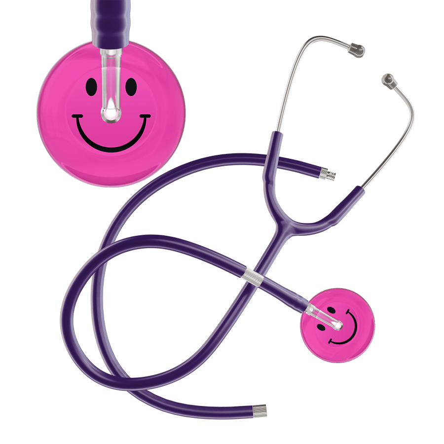 Ultrascope Single Stethoscope Smiley Face Hot Pink (HP) / Pediatric / Purple Extended Tubing Dark Smiley Face Stethoscope