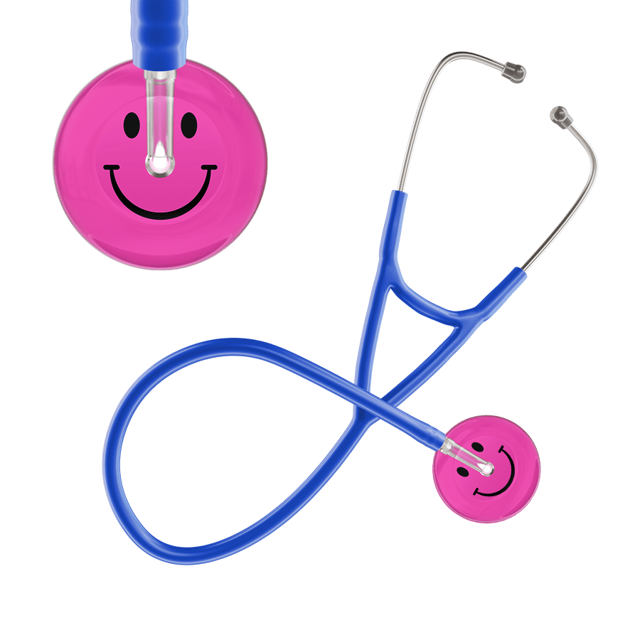 Ultrascope Single Stethoscope Smiley Face Hot Pink (HP) / Pediatric / Royal Blue Dark Smiley Face Cardiology Stethoscope