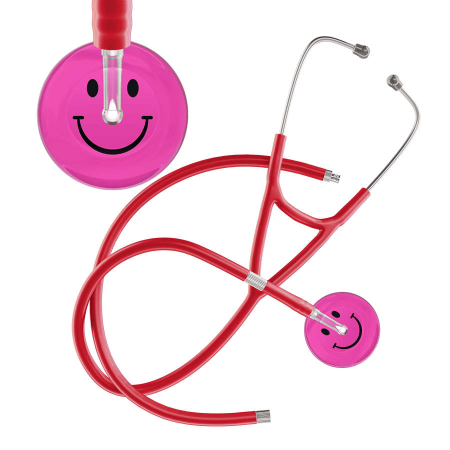 Ultrascope Single Stethoscope Smiley Face Hot Pink (HP) / Pediatric / Red Extended Tubing Dark Smiley Face Cardiology Stethoscope