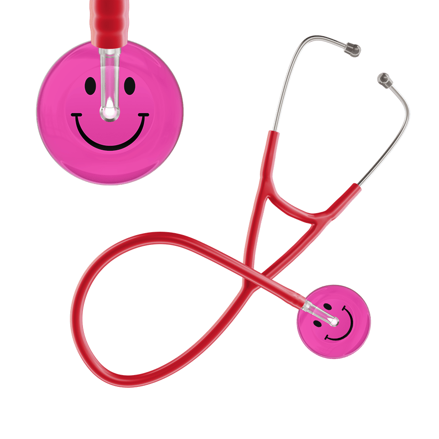 Ultrascope Single Stethoscope Smiley Face Hot Pink (HP) / Adult / Red Dark Smiley Face Cardiology Stethoscope