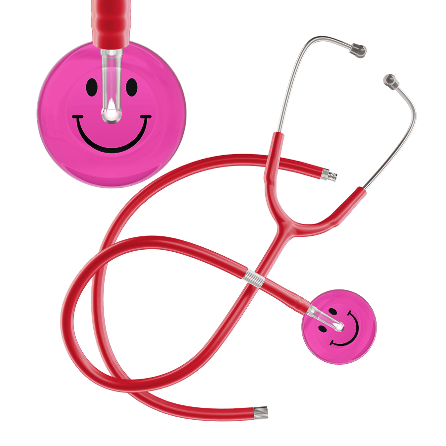 Ultrascope Single Stethoscope Smiley Face Hot Pink (HP) / Adult / Red Extended Tubing Dark Smiley Face Stethoscope
