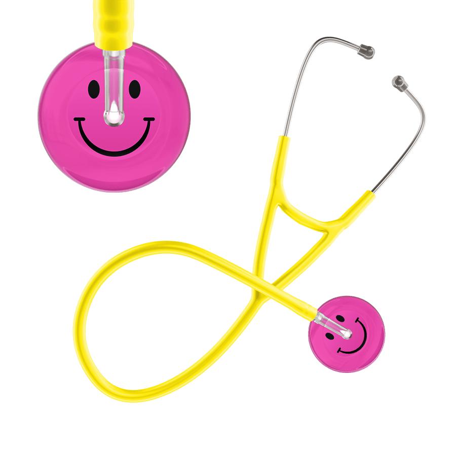 Ultrascope Single Stethoscope Smiley Face Hot Pink (HP) / Adult / Yellow Dark Smiley Face Cardiology Stethoscope