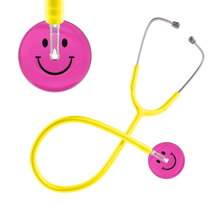 Ultrascope Single Stethoscope Smiley Face Hot Pink (HP) / Pediatric / Yellow Dark Smiley Face Stethoscope