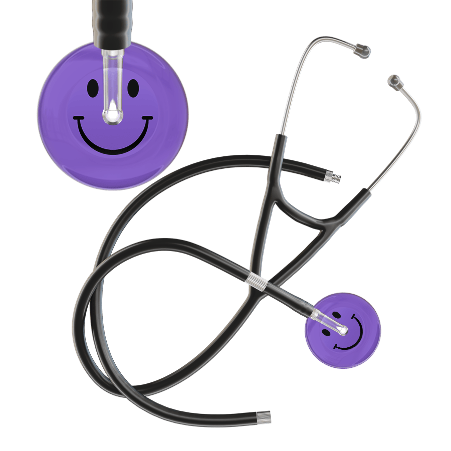 Ultrascope Single Stethoscope Smiley Face Lavender (LA) / Pediatric / Black Extended Tubing Dark Smiley Face Cardiology Stethoscope