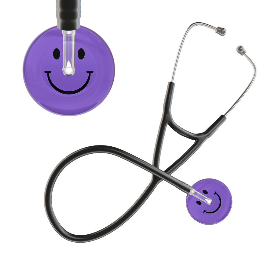 Ultrascope Single Stethoscope Smiley Face Lavender (LA) / Pediatric / Black Dark Smiley Face Cardiology Stethoscope