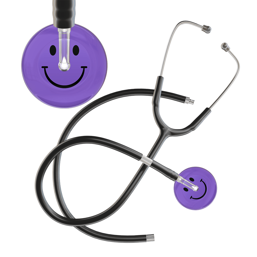 Ultrascope Single Stethoscope Smiley Face Lavender (LA) / Pediatric / Black Extended Tubing Dark Smiley Face Stethoscope