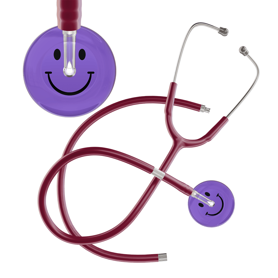 Ultrascope Single Stethoscope Smiley Face Lavender (LA) / Adult / Burgundy Extended Tubing Dark Smiley Face Stethoscope