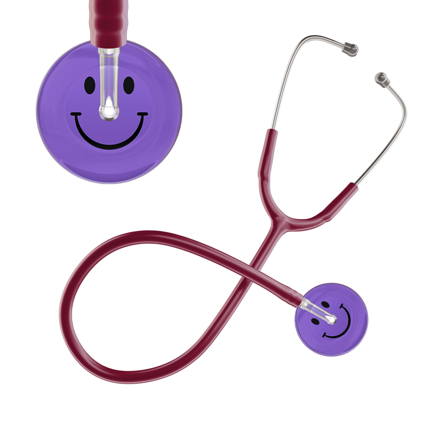 Ultrascope Single Stethoscope Smiley Face Lavender (LA) / Adult / Burgundy Dark Smiley Face Stethoscope