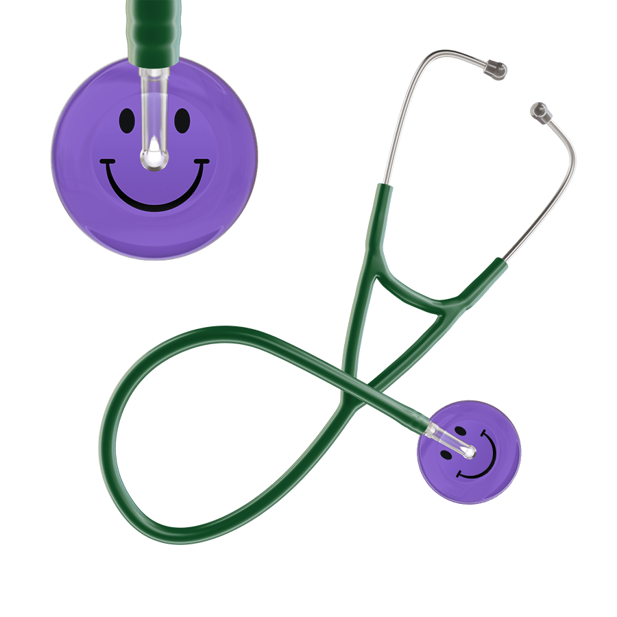 Ultrascope Single Stethoscope Smiley Face Lavender (LA) / Adult / Dark Green Dark Smiley Face Cardiology Stethoscope