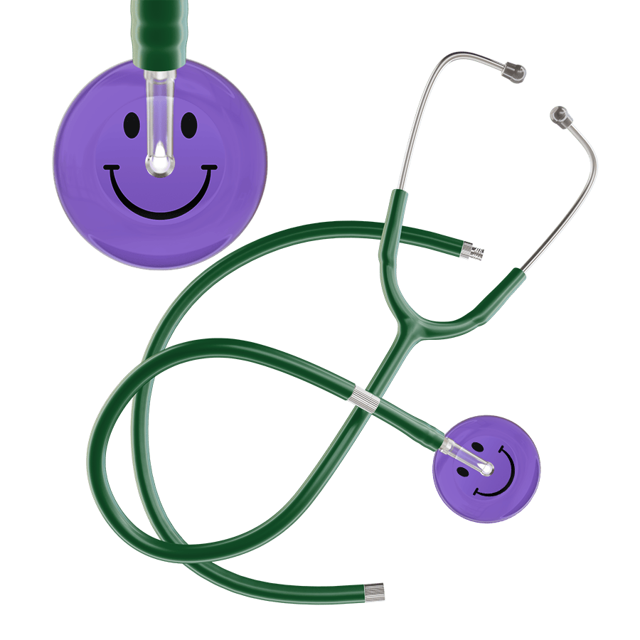 Ultrascope Single Stethoscope Smiley Face Lavender (LA) / Adult / Dark Green Extended Tubing Dark Smiley Face Stethoscope