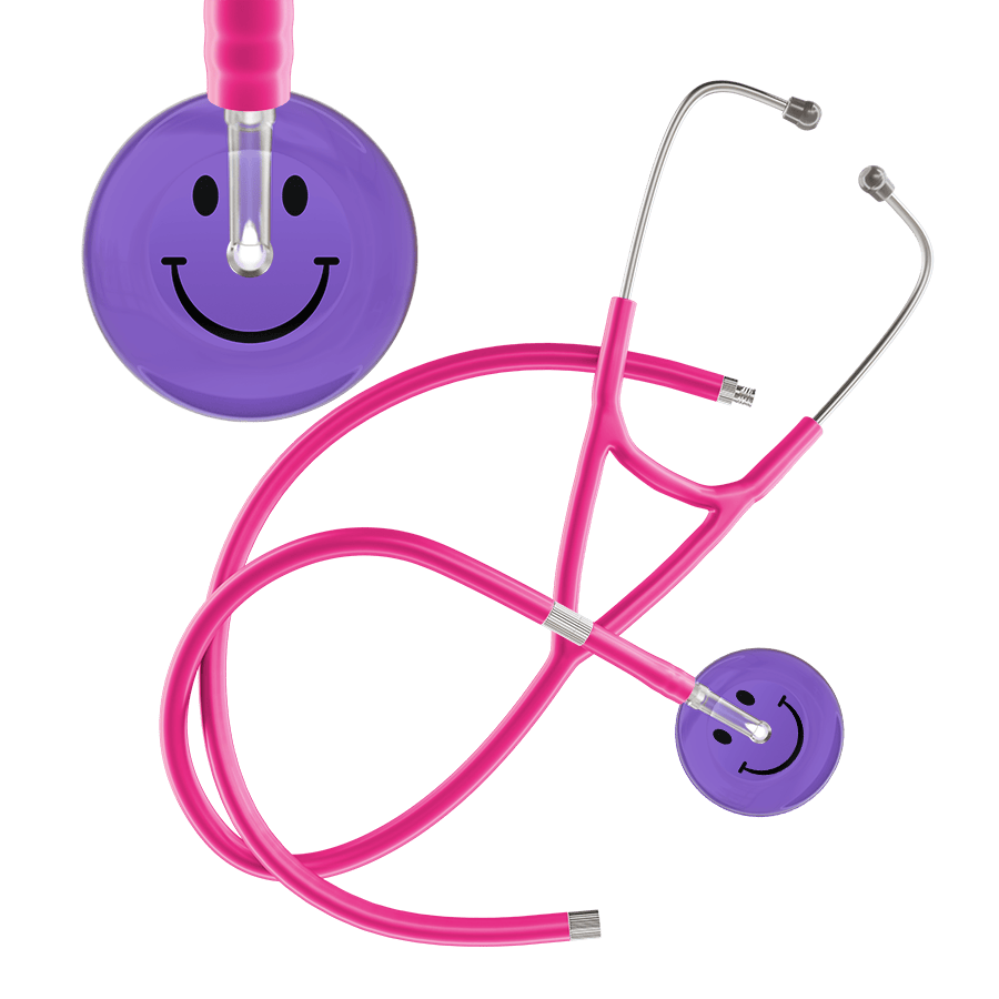 Ultrascope Single Stethoscope Smiley Face Lavender (LA) / Pediatric / Hot Pink Extended Tubing Dark Smiley Face Cardiology Stethoscope