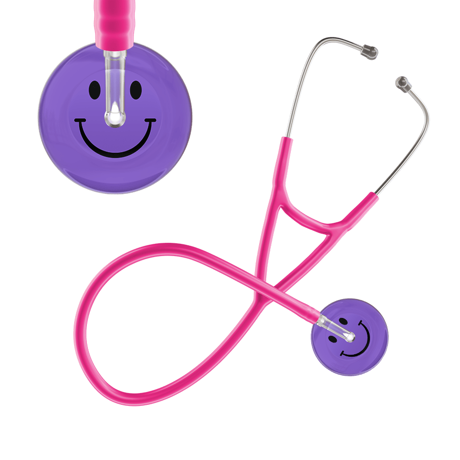 Ultrascope Single Stethoscope Smiley Face Lavender (LA) / Pediatric / Hot Pink Dark Smiley Face Cardiology Stethoscope