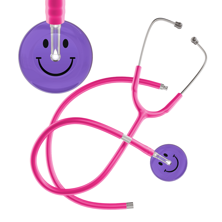 Ultrascope Single Stethoscope Smiley Face Lavender (LA) / Adult / Hot Pink Extended Tubing Dark Smiley Face Stethoscope