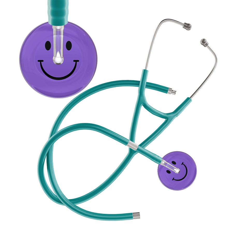 Ultrascope Single Stethoscope Smiley Face Lavender (LA) / Adult / Jade Extended Tubing Dark Smiley Face Cardiology Stethoscope