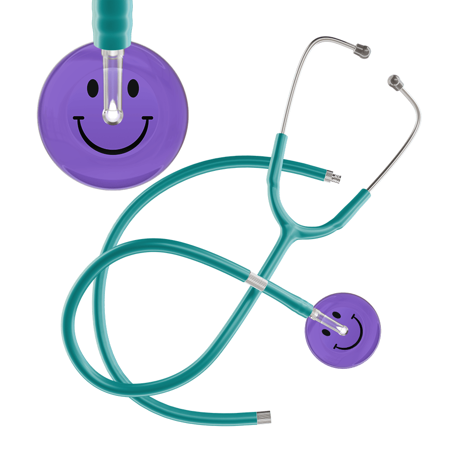 Ultrascope Single Stethoscope Smiley Face Lavender (LA) / Pediatric / Jade Extended Tubing Dark Smiley Face Stethoscope
