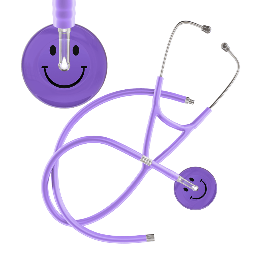 Ultrascope Single Stethoscope Smiley Face Lavender (LA) / Adult / Lavender Extended Tubing Dark Smiley Face Cardiology Stethoscope