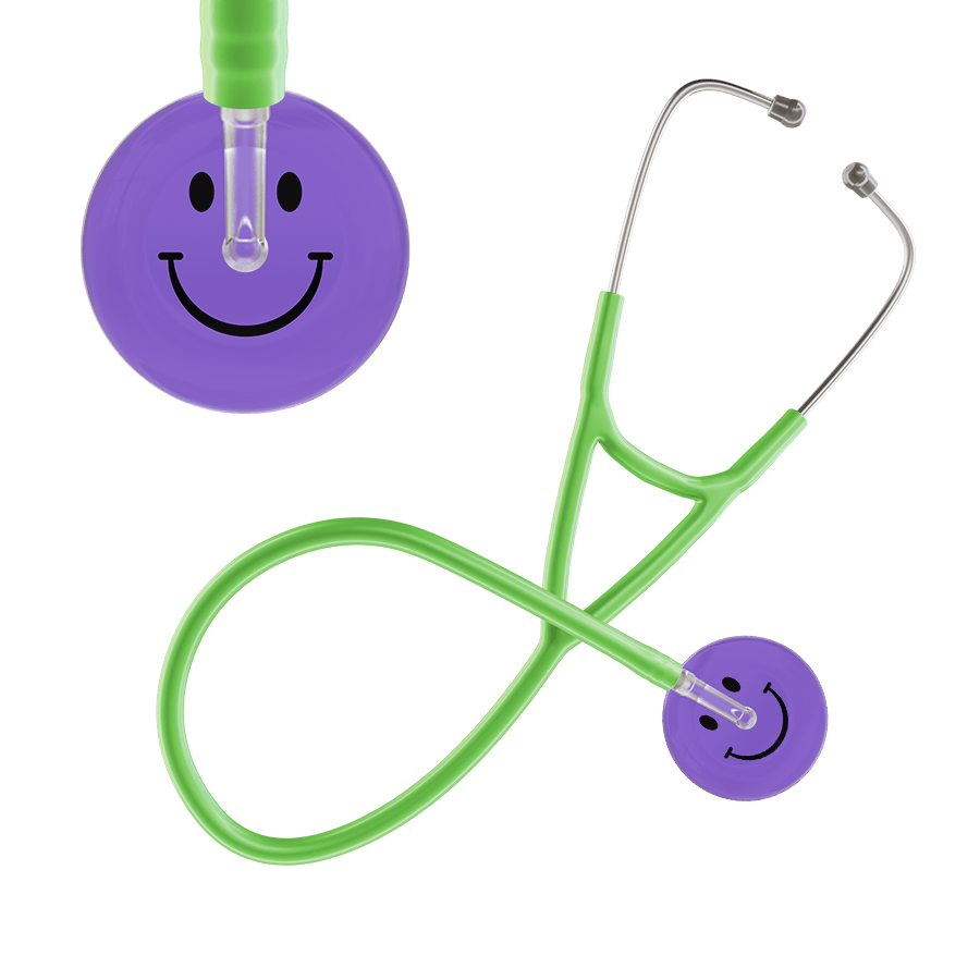 Ultrascope Single Stethoscope Smiley Face Lavender (LA) / Adult / Lime Green Smiley Face Cardiology Stethoscope