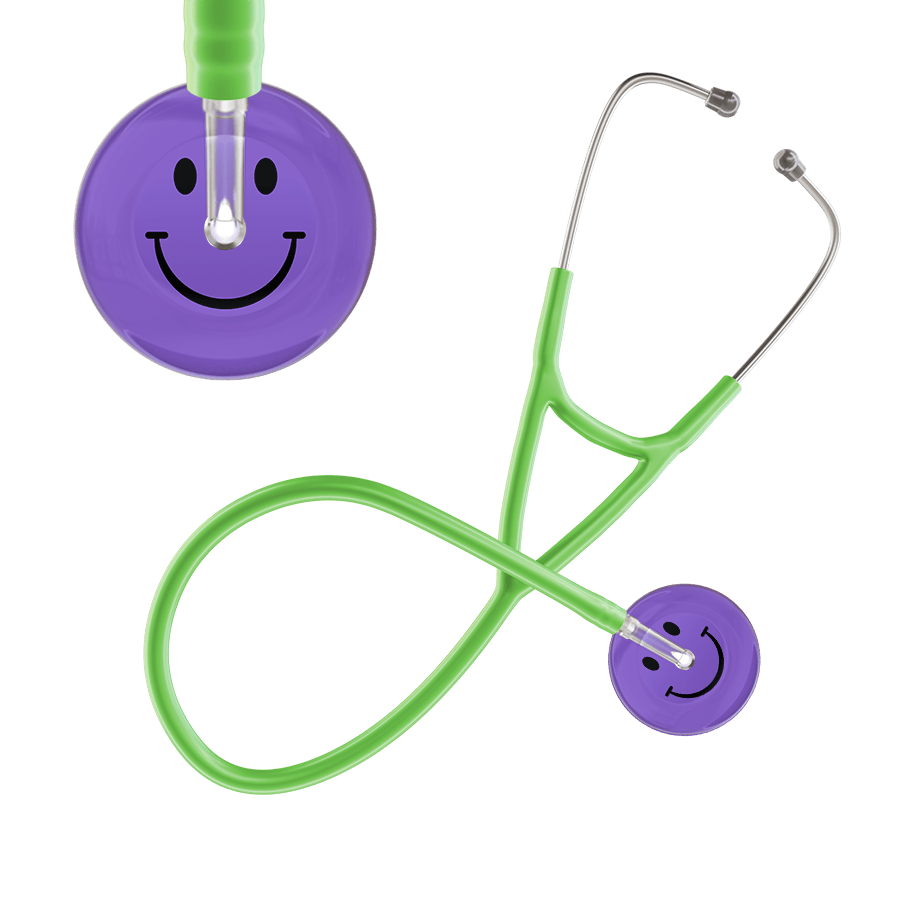 Ultrascope Single Stethoscope Smiley Face Lavender (LA) / Adult / Lime Green Dark Smiley Face Cardiology Stethoscope
