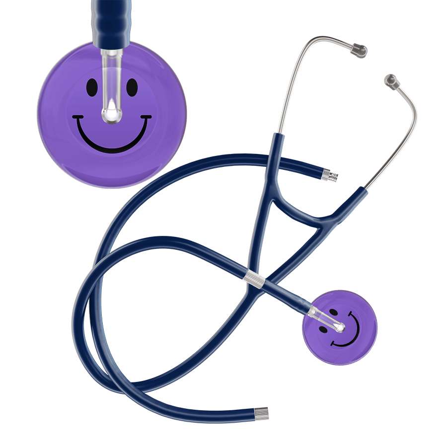 Ultrascope Single Stethoscope Smiley Face Lavender (LA) / Pediatric / Navy Extended Tubing Dark Smiley Face Cardiology Stethoscope
