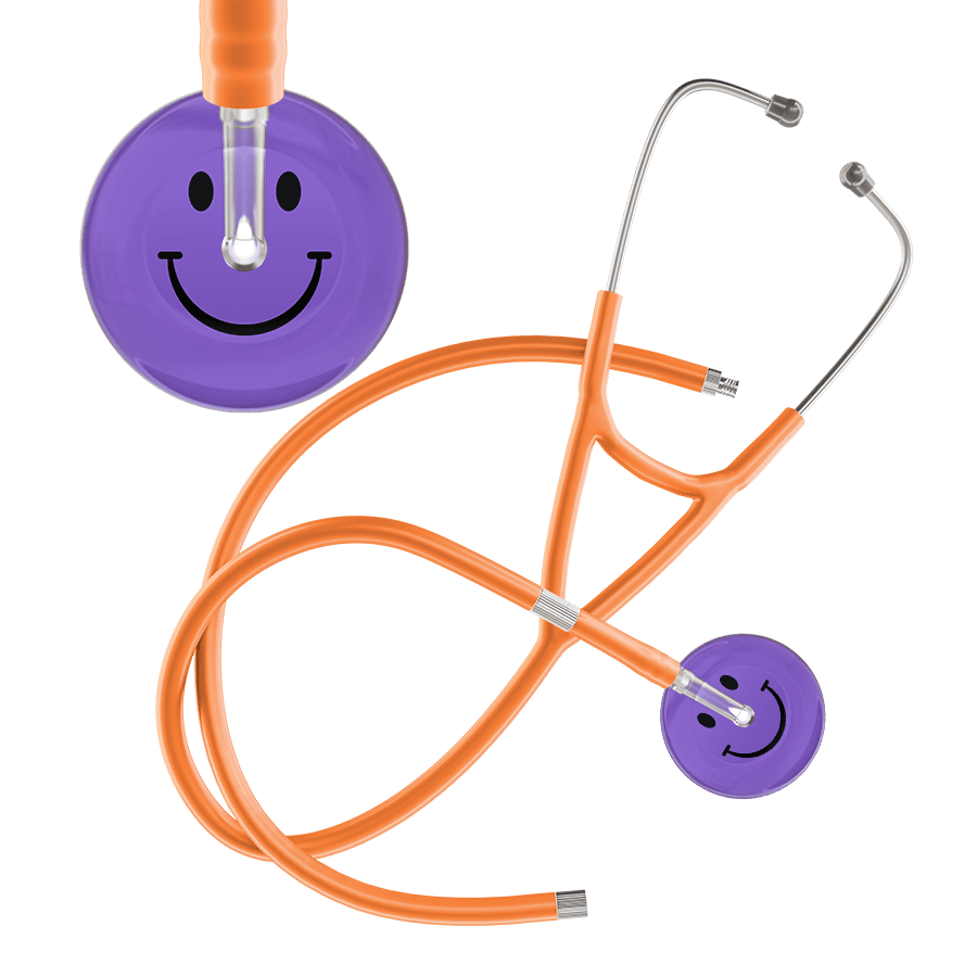 Ultrascope Single Stethoscope Smiley Face Lavender (LA) / Pediatric / Orange Extended Tubing Dark Smiley Face Cardiology Stethoscope