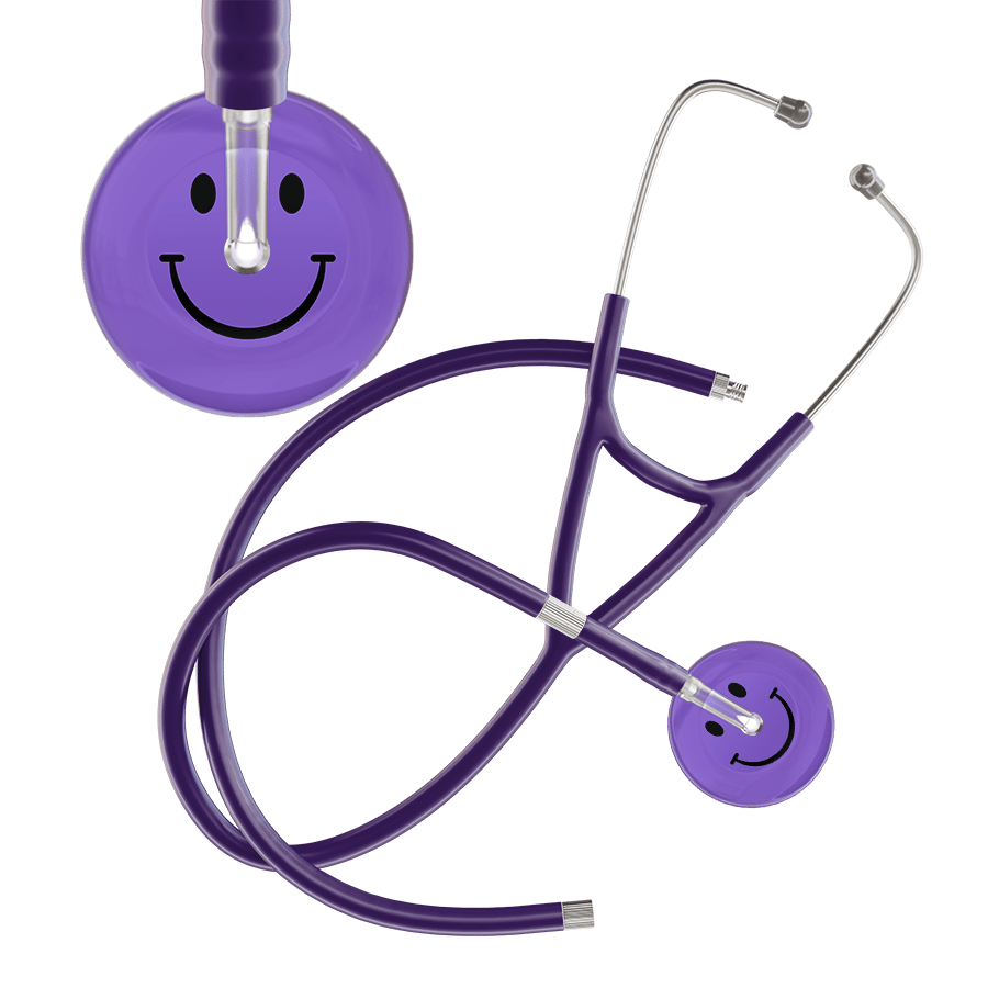 Ultrascope Single Stethoscope Smiley Face Lavender (LA) / Pediatric / Purple Extended Tubing Dark Smiley Face Cardiology Stethoscope