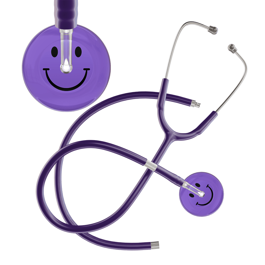 Ultrascope Single Stethoscope Smiley Face Lavender (LA) / Pediatric / Purple Extended Tubing Dark Smiley Face Stethoscope