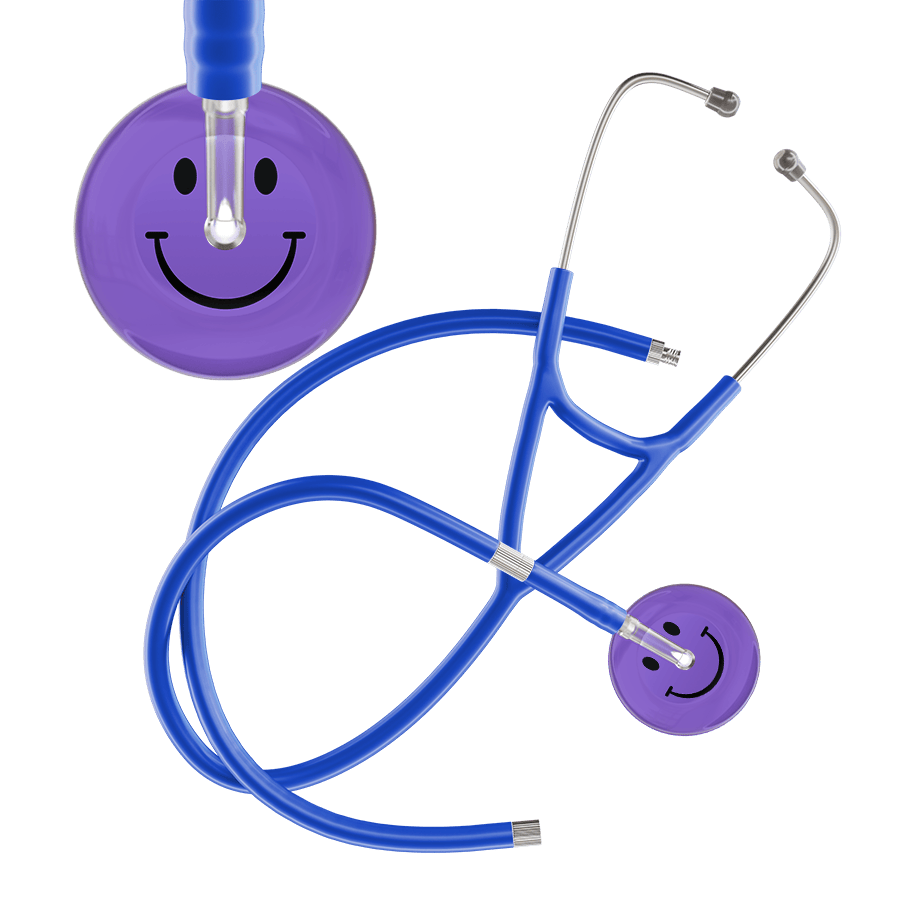 Ultrascope Single Stethoscope Smiley Face Lavender (LA) / Adult / Royal Blue Extended Tubing Dark Smiley Face Cardiology Stethoscope