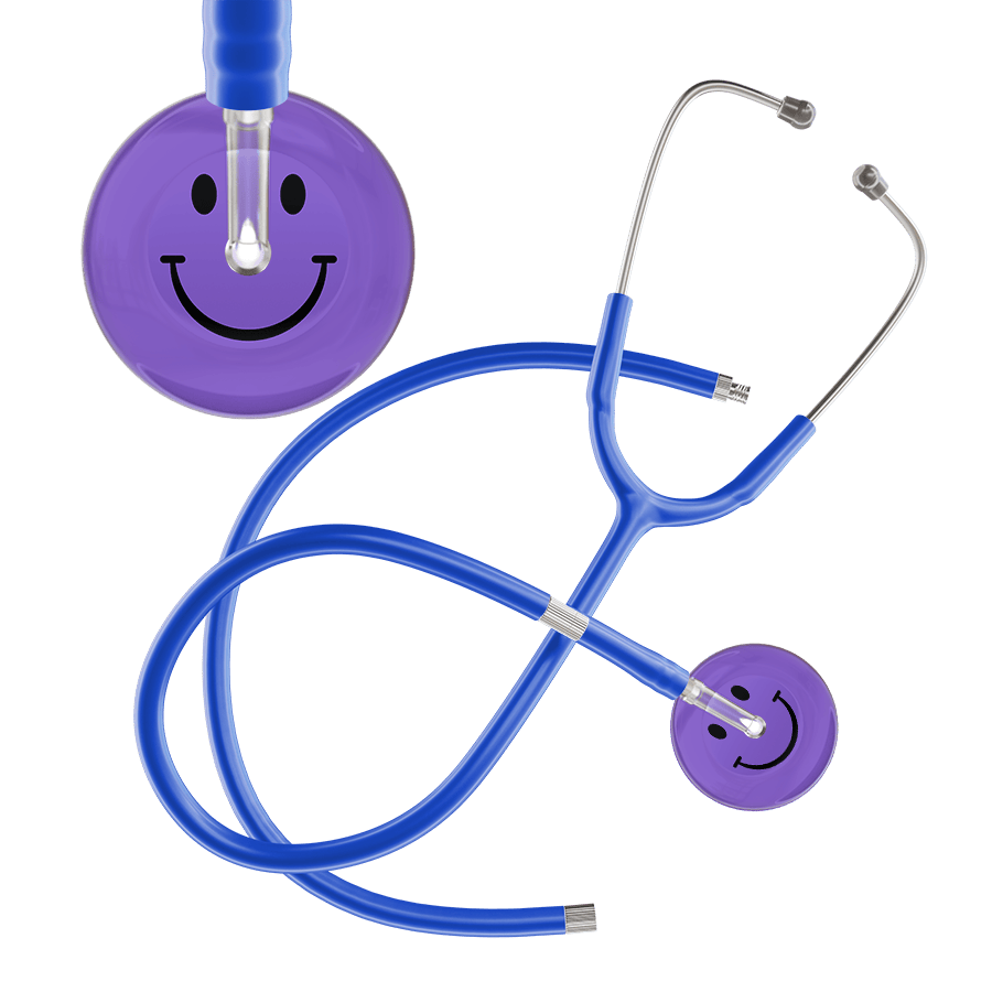 Ultrascope Single Stethoscope Smiley Face Lavender (LA) / Adult / Royal Blue Extended Tubing Dark Smiley Face Stethoscope