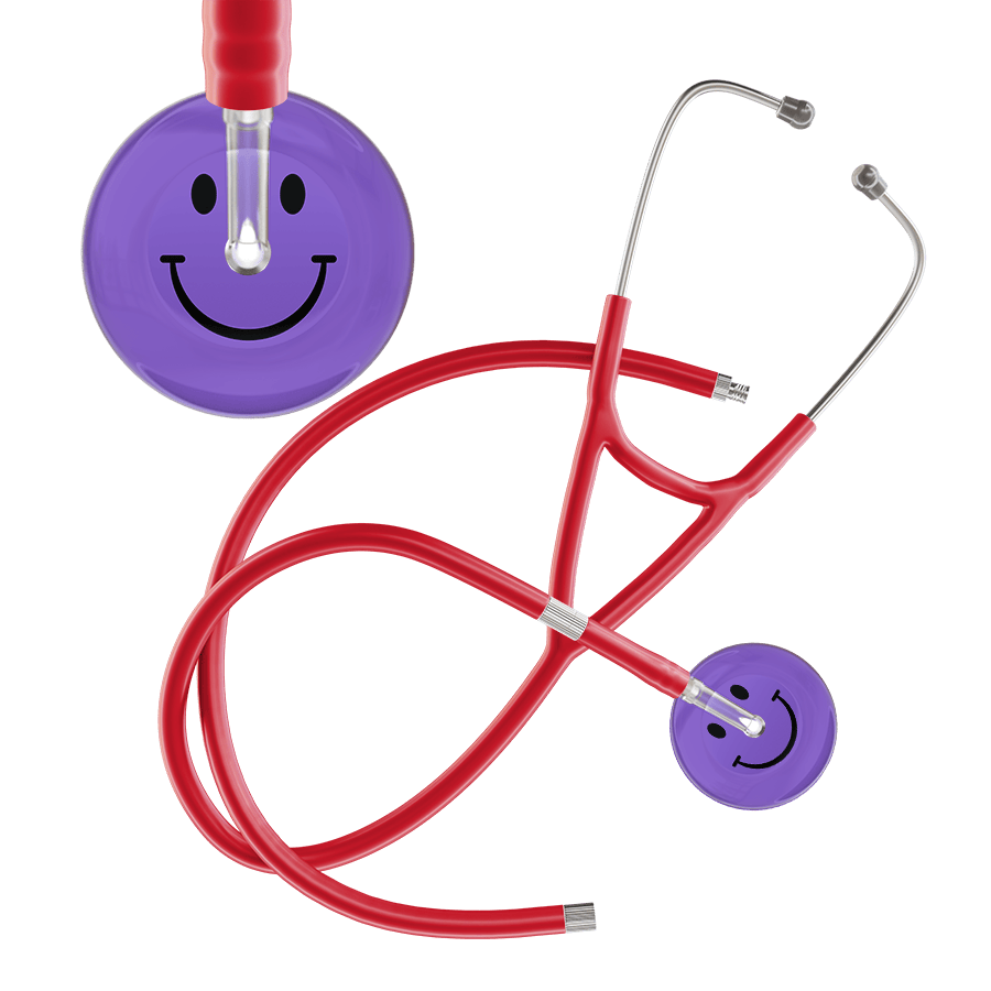 Ultrascope Single Stethoscope Smiley Face Lavender (LA) / Pediatric / Red Extended Tubing Dark Smiley Face Cardiology Stethoscope