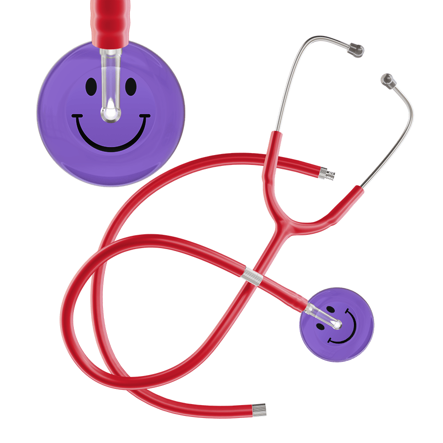 Ultrascope Single Stethoscope Smiley Face Lavender (LA) / Pediatric / Red Extended Tubing Dark Smiley Face Stethoscope
