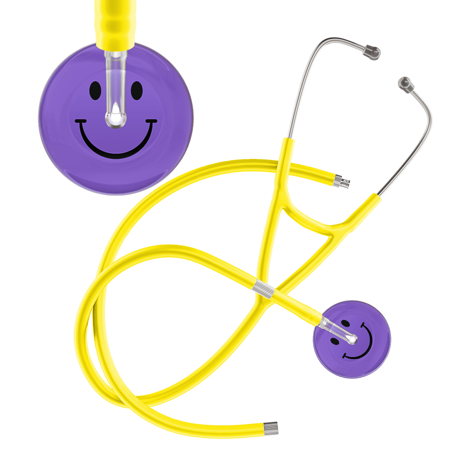 Ultrascope Single Stethoscope Smiley Face Lavender (LA) / Pediatric / Yellow Extended Tubing Dark Smiley Face Cardiology Stethoscope